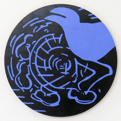 Philip Bradshaw, Cartoon paintings, Cartoon Character Descending a Staircase (Self Portrait?), 2013